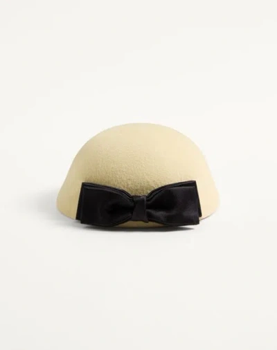 Valentino Garavani Vlogo Signature Hat In Lapin Fabric With Satin Bow Woman Cream/black 56