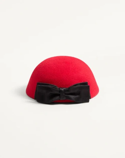 Valentino Garavani Vlogo Signature Hat In Lapin Fabric With Satin Bow Woman Red/black 57