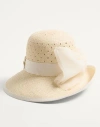 Valentino Garavani Vlogo Signature Hat In Perforated Panama With Organza Bow Woman Natural 56 In Natural