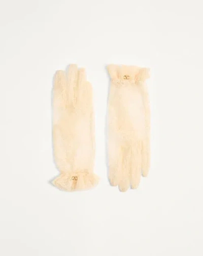 VALENTINO GARAVANI VALENTINO GARAVANI VLOGO SIGNATURE LACE GLOVES WOMAN BUTTER/GOLD 8