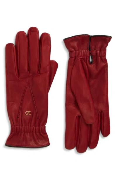 Valentino Garavani Vlogo Signature Lambskin Leather Gloves In Red