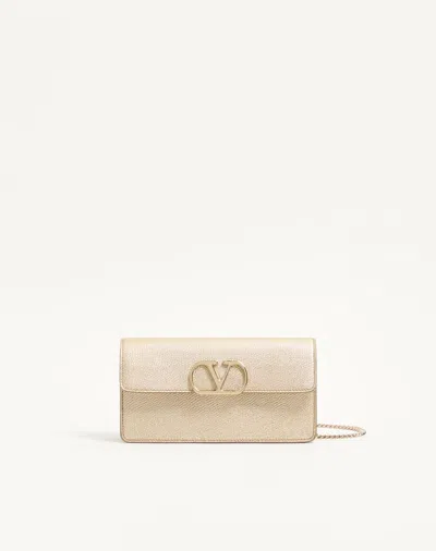 Valentino Garavani Vlogo Signature Laminated Grainy Calfskin Wallet With Chain Woman Platinum Uni