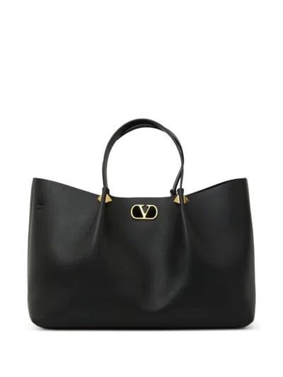 Valentino Garavani Vlogo Signature Large Leather Tote In Black