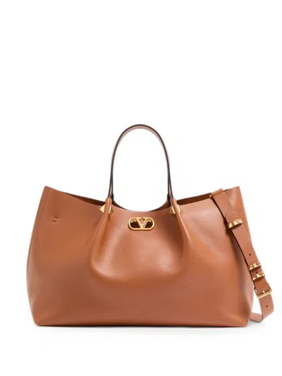 Valentino Garavani Vlogo Signature Large Leather Tote In Brown
