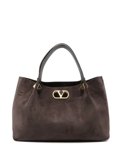 Valentino Garavani Vlogo Signature Large Suede Leather Tote In Brown