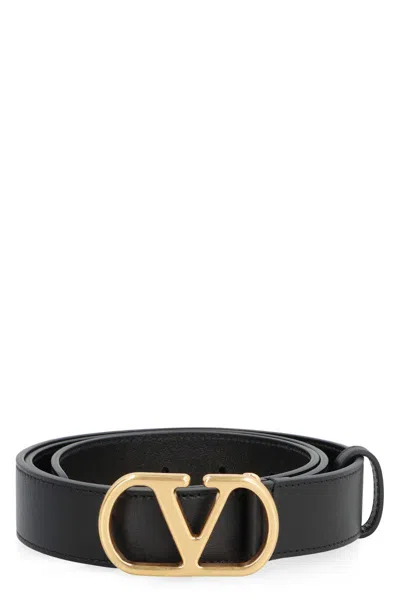 Valentino Garavani Vlogo Signature Leather Belt In Black