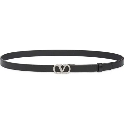 Valentino Garavani Vlogo Signature Leather Belt In Black