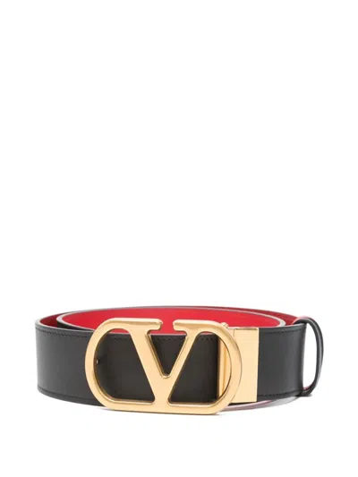 Valentino Garavani Women Black Signature Vlogo Reversible Belt In Yellow