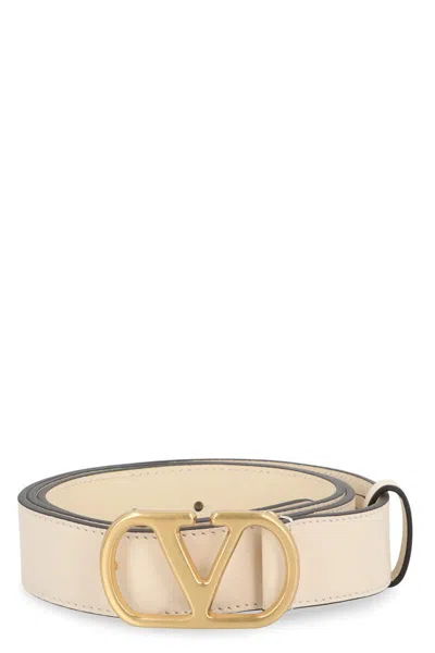 Valentino Garavani Vlogo Signature Leather Belt In White