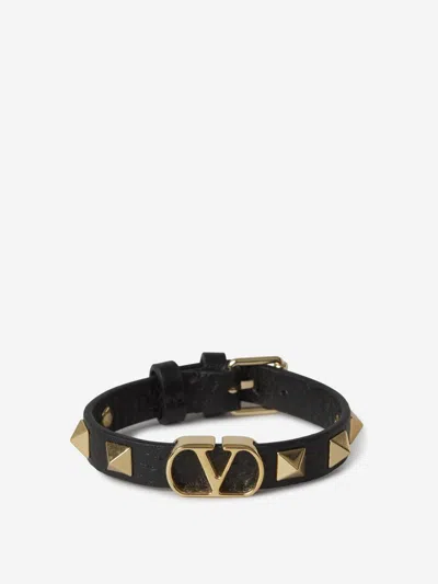 Valentino Garavani Vlogo Signature Leather Bracelet In Black