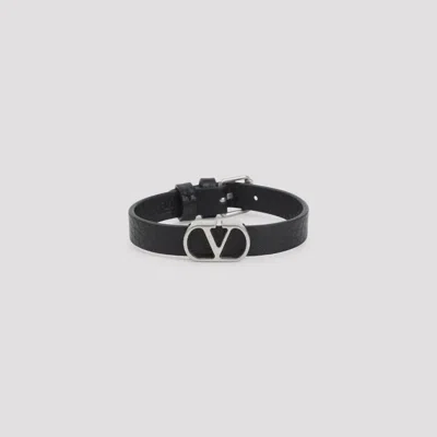Valentino Garavani Vlogo Signature Leather Bracelet In Black