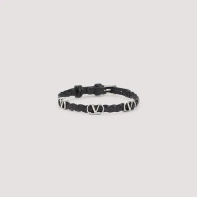 Valentino Garavani Valentino Elegant Leather Cuff Bracelet For Men In Black