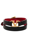 Valentino Double Black Leather Bracelet With Golden Vlogo Detail In Black
