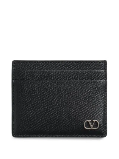 Valentino Garavani Vlogo Signature Leather Card Case In Black