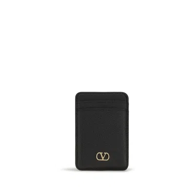 Valentino Garavani Vlogo Signature Leather Card Case In Black