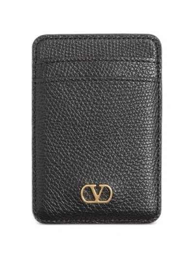 Valentino Garavani Vlogo Signature Leather Card Case In Black