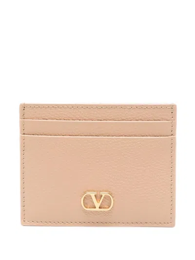 Valentino Garavani Vlogo Signature Leather Card Case In Gold