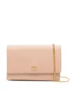 Valentino Logo Signature Leather Card Case With Chain Strap In Neutral