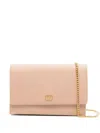Valentino Logo Signature Leather Card Case With Chain Strap In Neutral