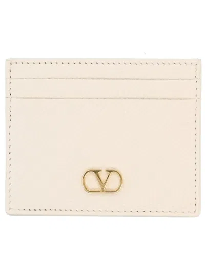 Valentino Garavani Vlogo Signature Leather Card Case In White