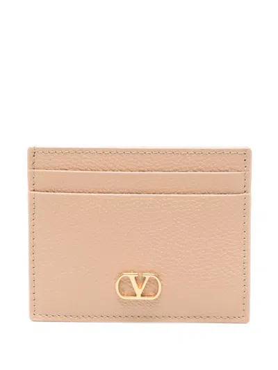 Valentino Garavani Vlogo Signature Leather Card Holder In Neutral