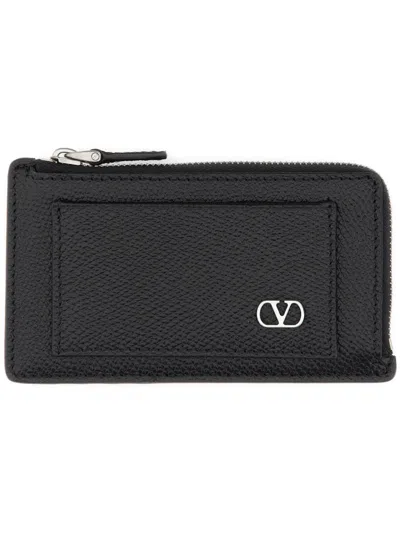 Valentino Garavani Vlogo Signature Leather Coin Purse In Black