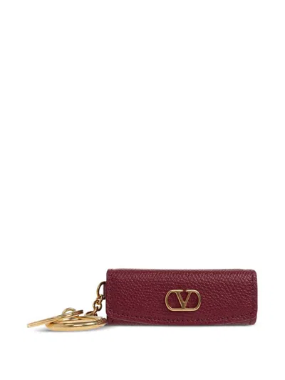 Valentino Garavani Vlogo Signature Leather Lipstick Keychain In Burgundy