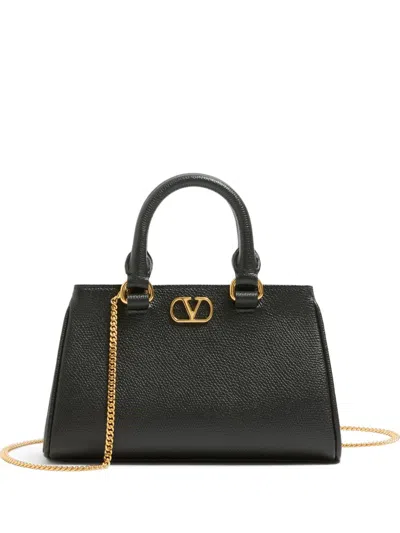 Valentino Garavani Vlogo Signature Mini Tote Bag In Grained Calfskin In Black