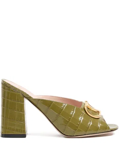 Valentino Garavani Vlogo Signature Leather Mules In Green