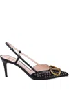 Valentino 80mm Vlogo Signature Grommet Leather Slingback Pumps In Black