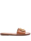 Valentino Garavani Women Tan Calfskin Vlogo Signature Slide In Brown