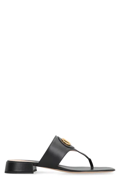 Valentino Garavani Vlogo Signature Leather Slide Sandals In Black