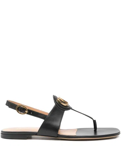 Valentino Garavani Vlogo Signature Leather Thong Sandals In Black