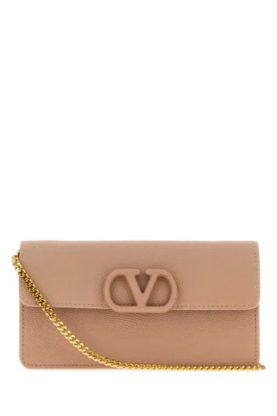 Valentino Garavani Vlogo Signature Leather Wallet, 20 Cm X 10 Cm X 5 Cm With Shoulder Strap (54.5 Cm In Brown