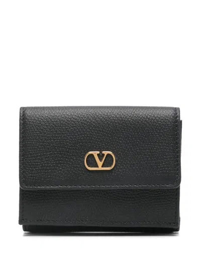 Valentino Garavani Signature Leather Trifold Wallet In Black