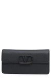 Valentino Garavani Vlogo Signature Leather Wallet On A Chain In Black