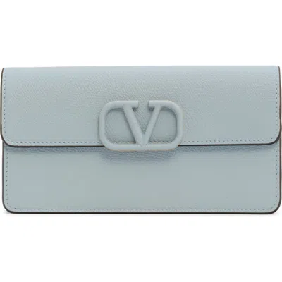 Valentino Garavani Vlogo Signature Leather Wallet On A Chain In Green