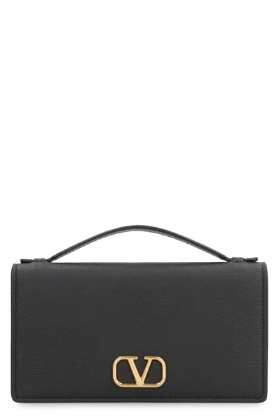 Valentino Garavani Vlogo Signature Leather Wallet On Chain In Black