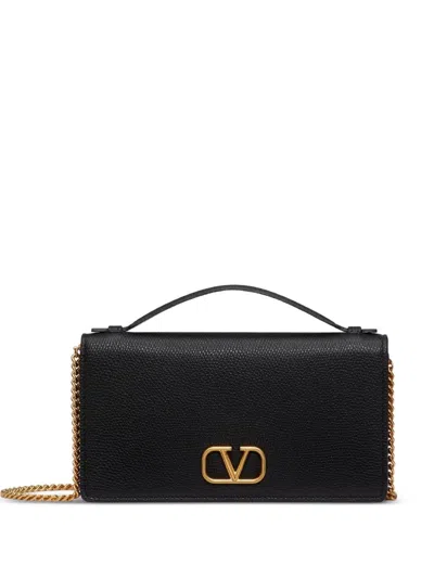Valentino Garavani Vlogo Signature Leather Wallet On Chain In Black