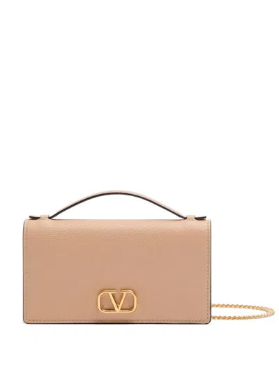 Valentino Garavani Vlogo Signature Leather Wallet On Chain In Pink