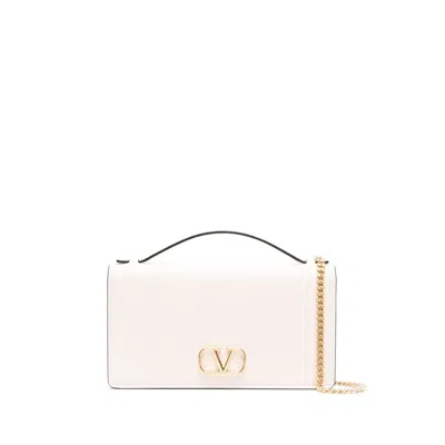 Valentino Garavani Vlogo Signature Leather Wallet On Chain In White