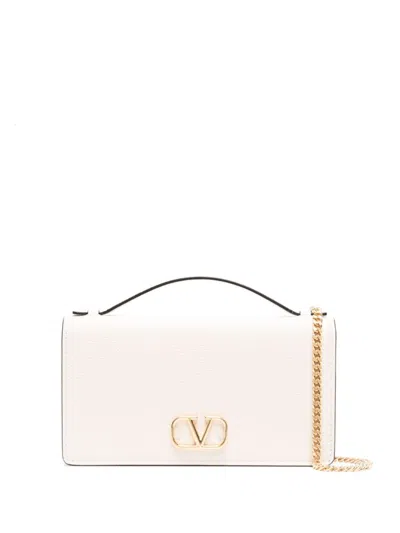 Valentino Garavani Vlogo Signature Leather Wallet On Chain In White