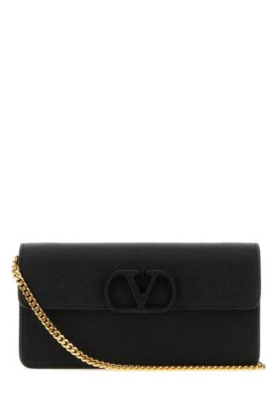 Valentino Garavani Vlogo Signature Leather Wallet With Golden Hardware In Black