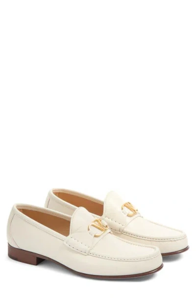 Valentino Garavani Ivory Leather V Logo Signature Loafers In White