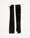 Valentino Garavani Vlogo Signature Long Chenille Gloves Woman Black/gold 9 In Multi