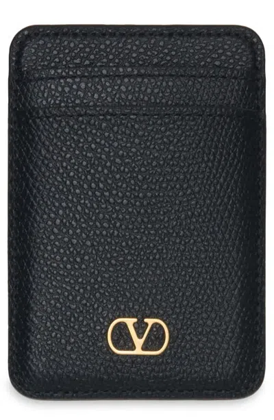Valentino Garavani Vlogo Signature Magnetic Leather Card Case In Black