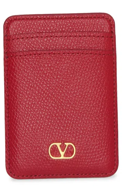 Valentino Garavani Vlogo Signature Magnetic Leather Card Case In Rouge