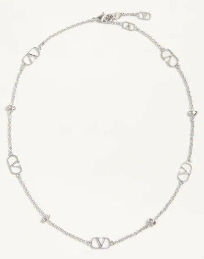 Valentino Garavani Vlogo Signature Metal And Crystal Necklace Woman Palladium/crystal Uni