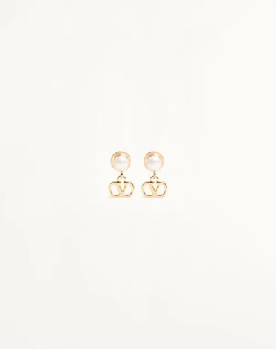 Valentino Garavani Vlogo Signature Metal And Pearl Earrings Woman Gold/cream Uni