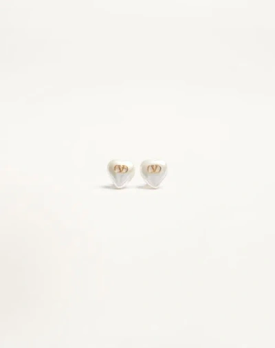 Valentino Garavani Vlogo Signature Metal And Pearl Earrings Woman Gold/cream Uni In Multi